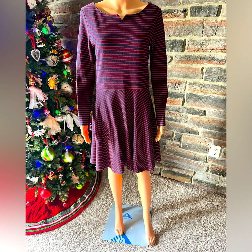 Womens Gap red and navy thin striped dress.